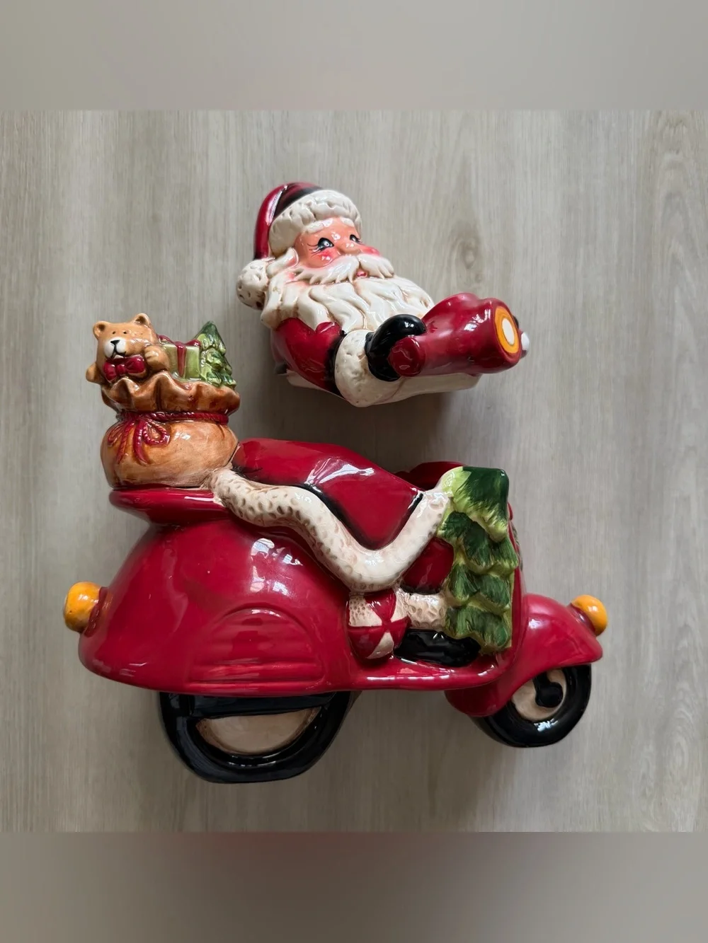 Retro Santa Claus Motorcycle Scooter Cookie Jar Figurine *See Pics